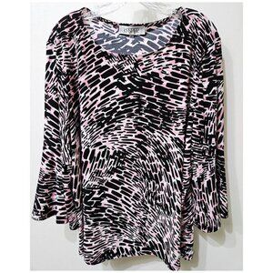 Pink & Black Career Wear Bouse 3/4 Length Bell Sleeve Tunic Top Plus Size 2X